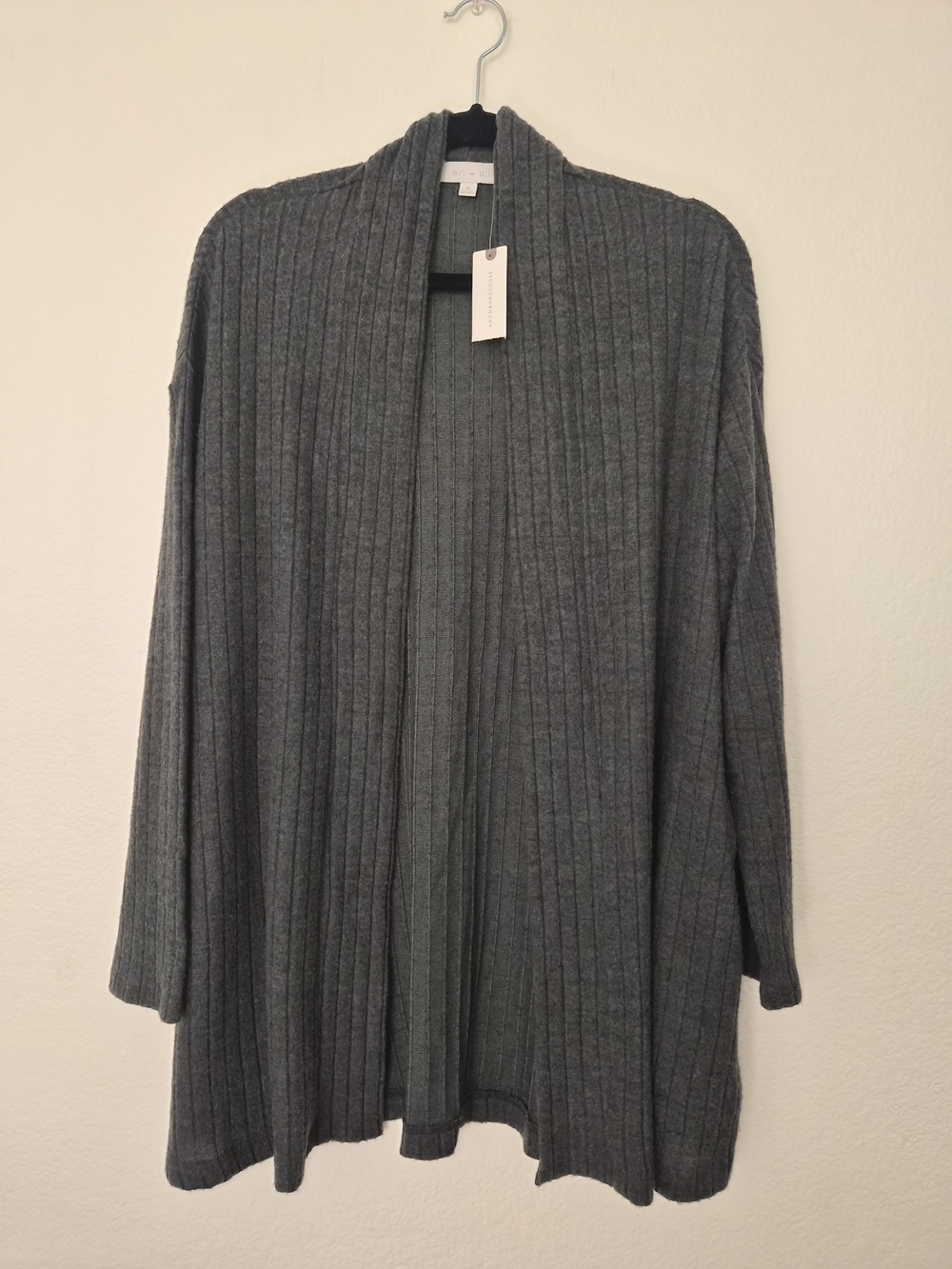 Open-Front Olive Ribbed Knit Cardigan - Picture 2 of 4
